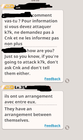 Messages describing an arrangement between alliances